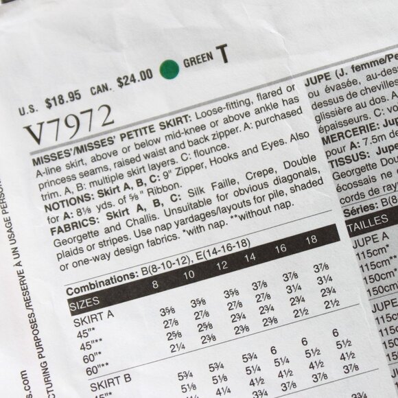 Vintage Vogue Sewing Skirt Pattern V7972 Misses Petite 8-10-12 Ruffled 2004 - Picture 4 of 5